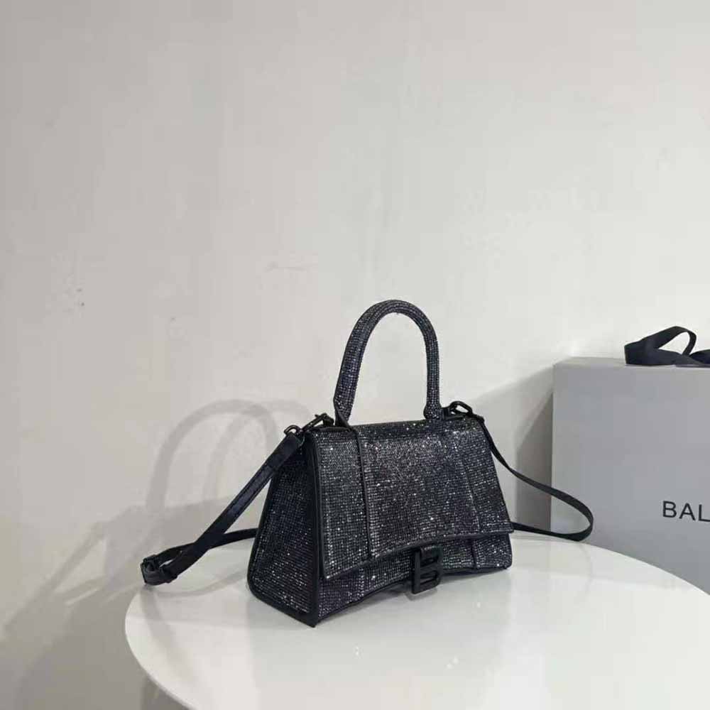 TÚI Balenciaga Women Hourglass XS Handbag in Glitter Material-Silver