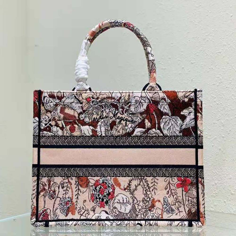 TÚI Christian Dior Tote Powder Pink Dior Jardin Magique Embroidery