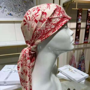 KHĂN Dior Women Toile De Jouy Flowers Square Scarf Ivory and Red Silk Twill