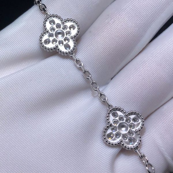 Vòng cổ Van Cleef & Arpels Vintage Alhambra 5 Motif vàng trắng 18K