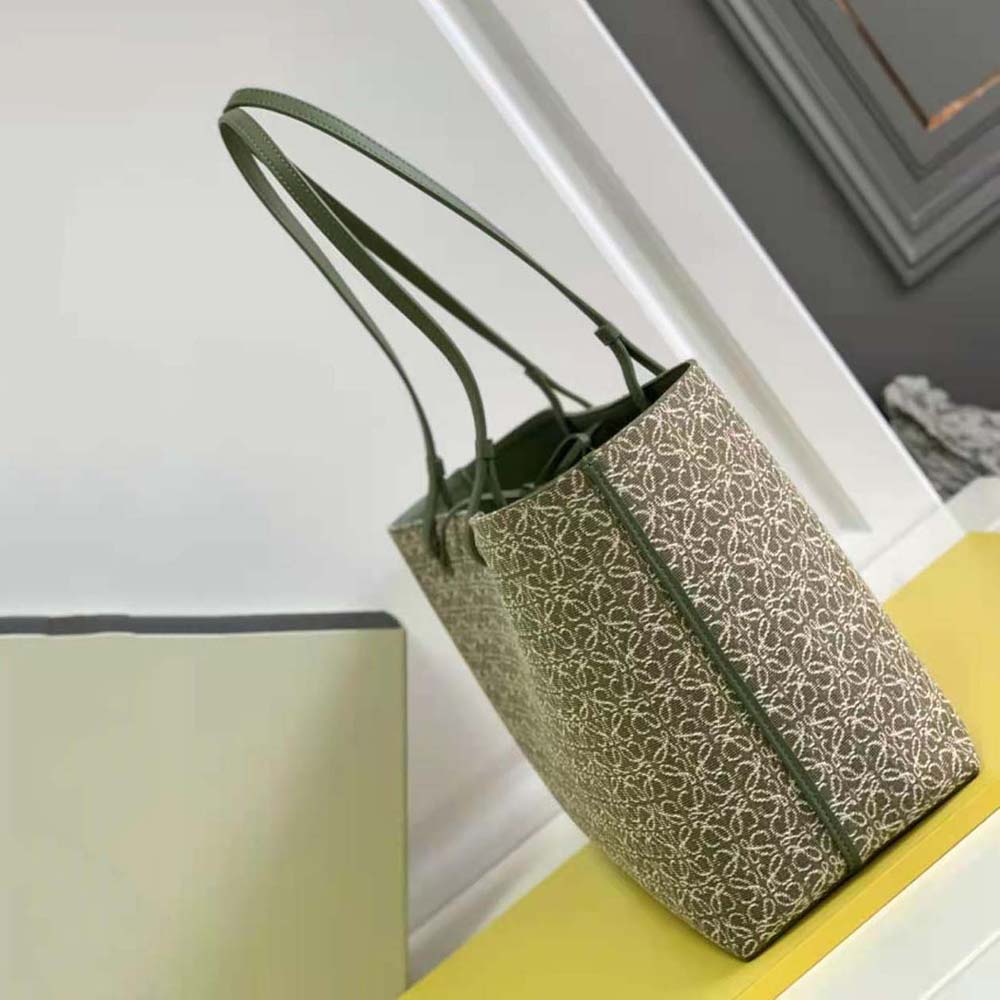 TÚI Loewe Women East West Tote Bag in Anagram Jacquard and Calfskin-Green