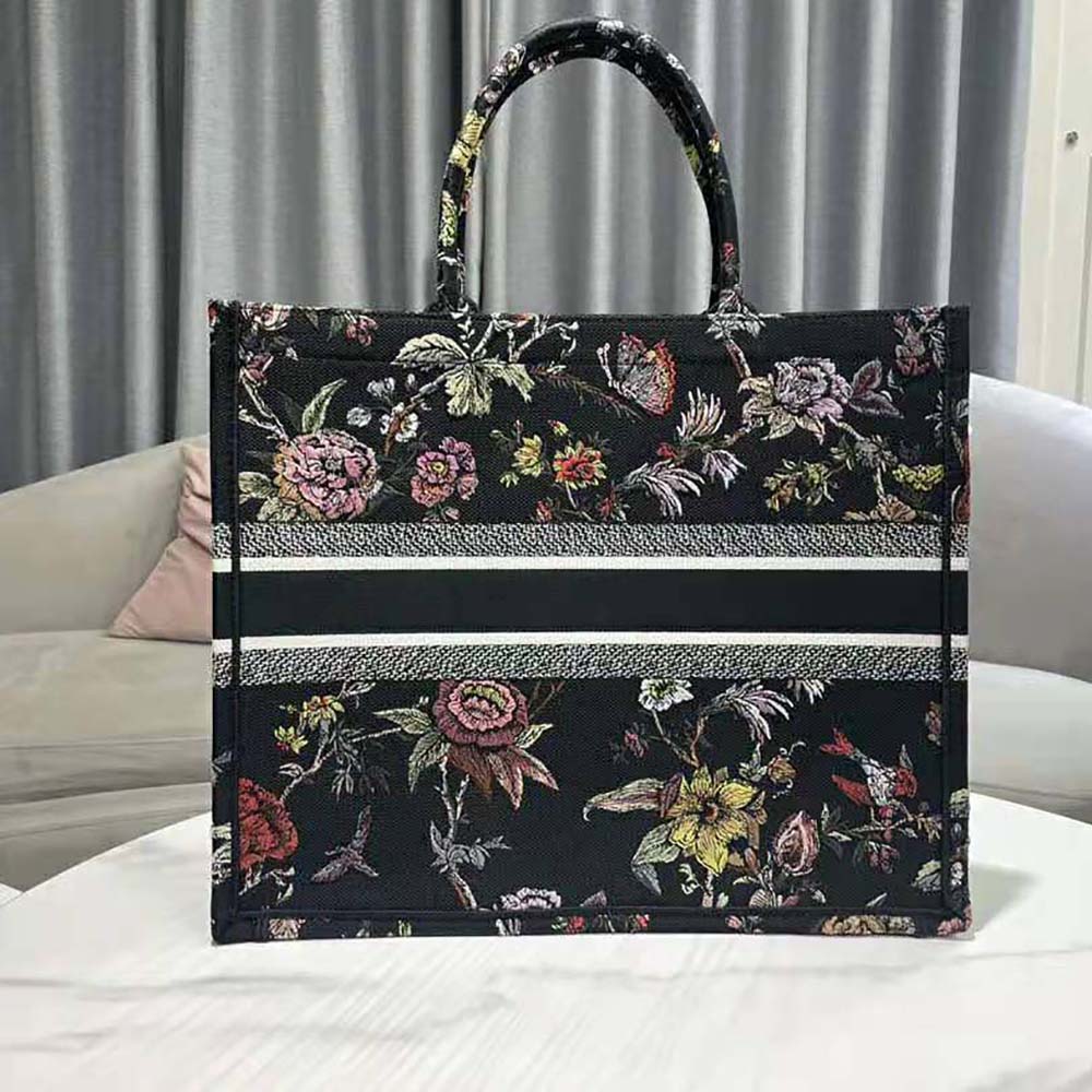 TÚI Christian Dior Book Tote Black Multicolor Dior Jardin Botanique Embroidery