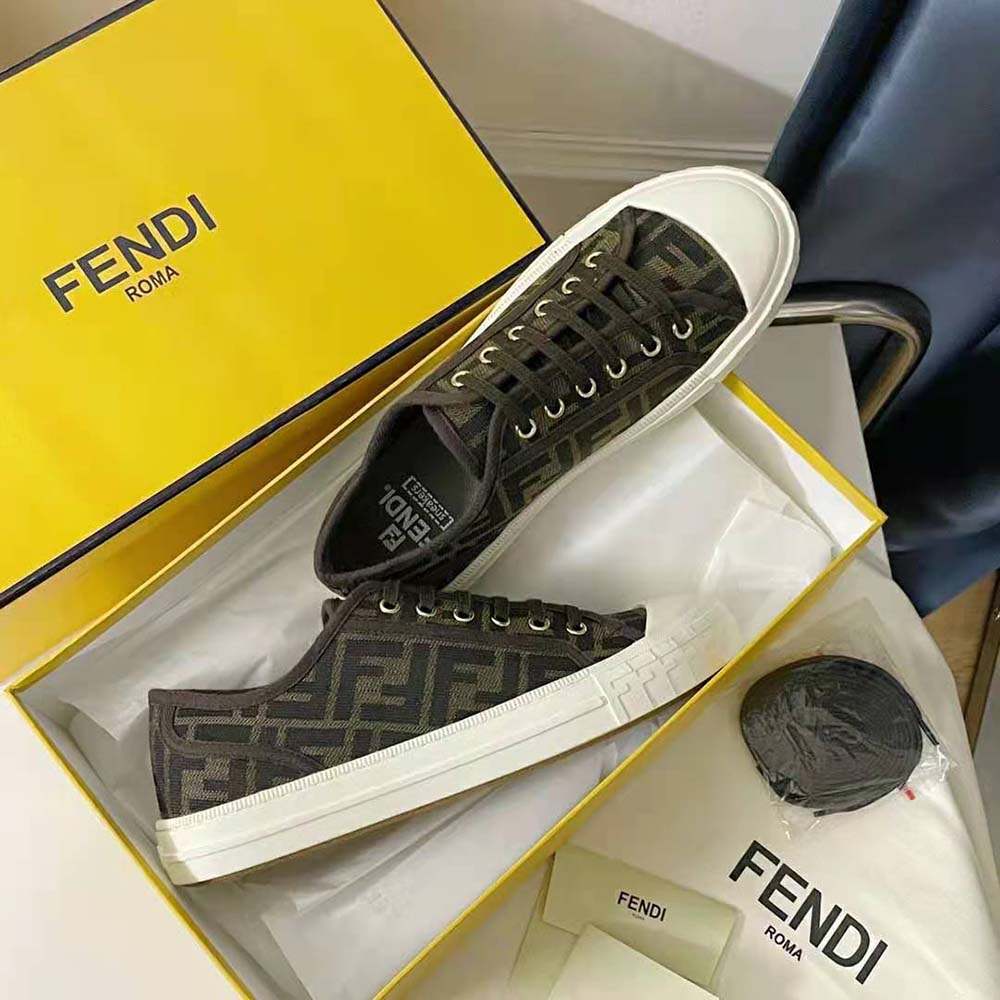 GIÀY FENDI Domino Brown FF Fabric Low-Tops SS2022