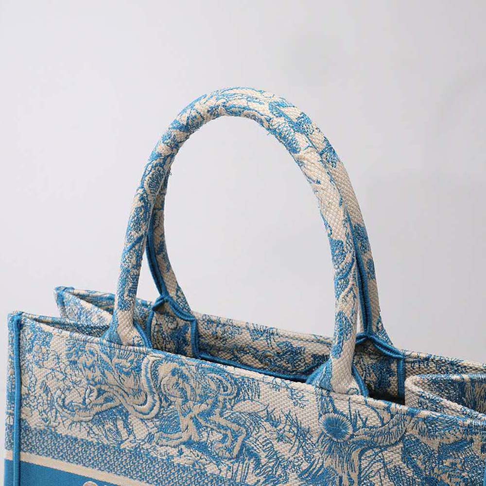 TÚI Dior Women Small Dior Book Tote Cornflower Blue Toile de Jouy Embroidery