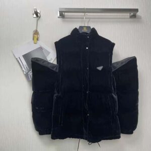 ÁO Prada Women Velvet Puffer Jacket-Black