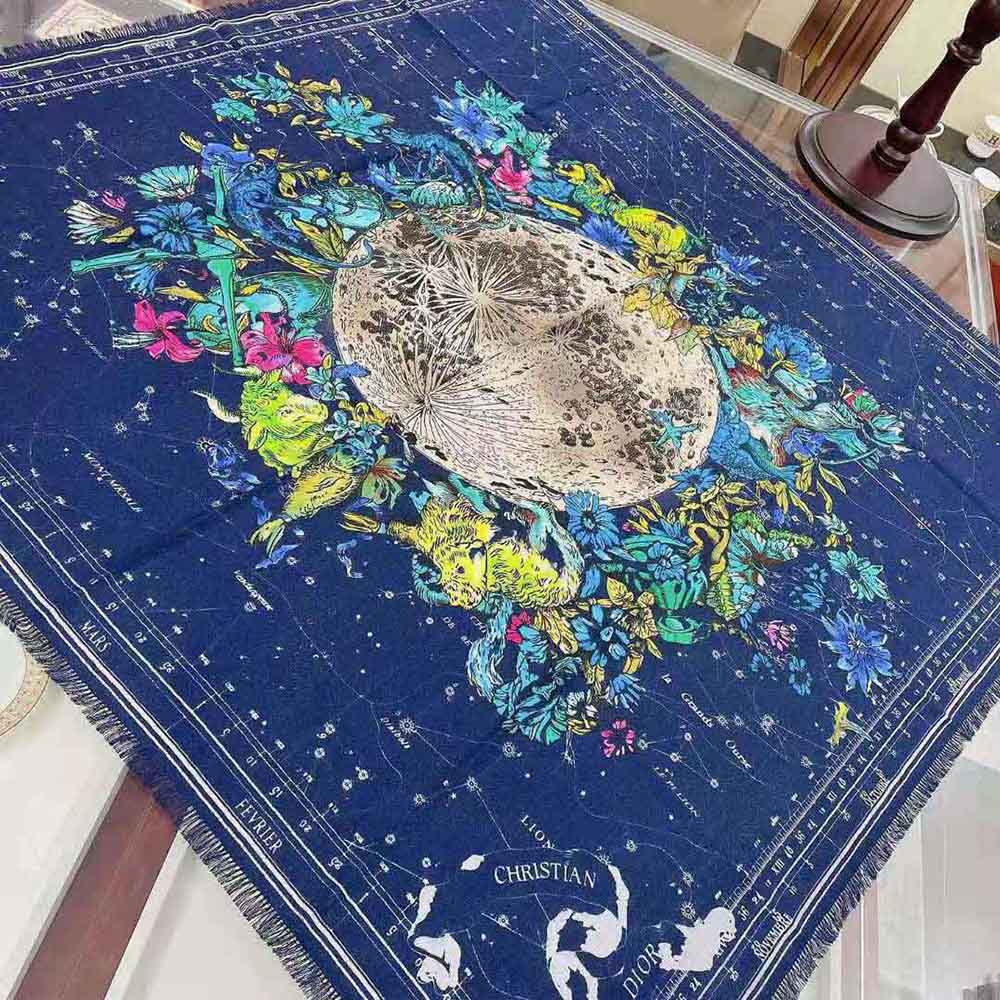 KHĂN Dior Women Zodiac Square Scarf Navy Blue Silk Twill