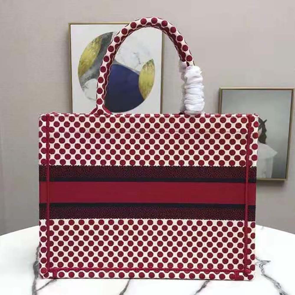 TÚI Dior Women Small Dioramour Dior Book Tote Red Dior Dots Embroidery