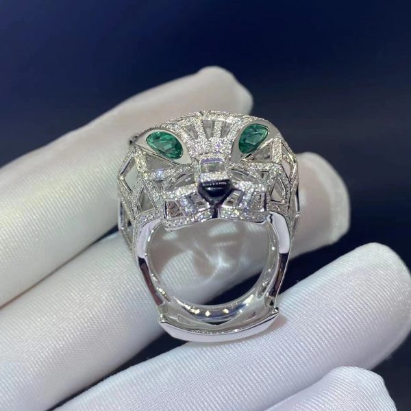 Nhẫn Cartier Panthère de Cartier kim cương Ngọc lục bảo mã não vàng trắng 18K