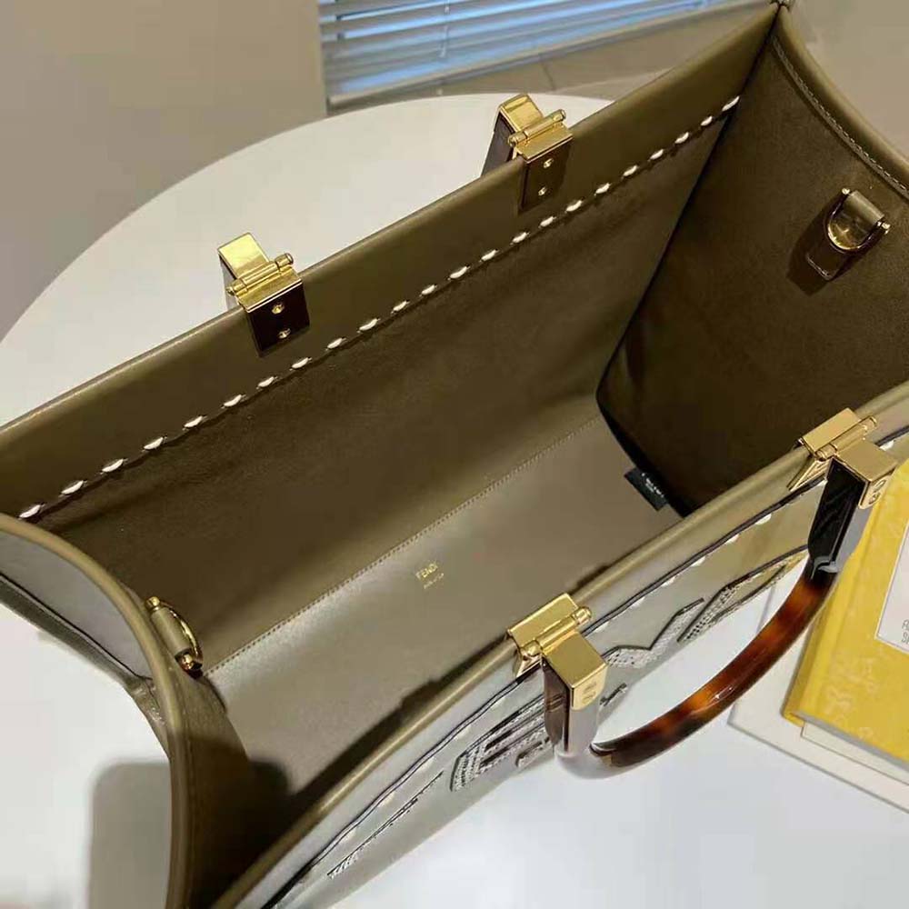 TÚI Fendi Women Sunshine Medium Gray Leather and Elaphe Shopper