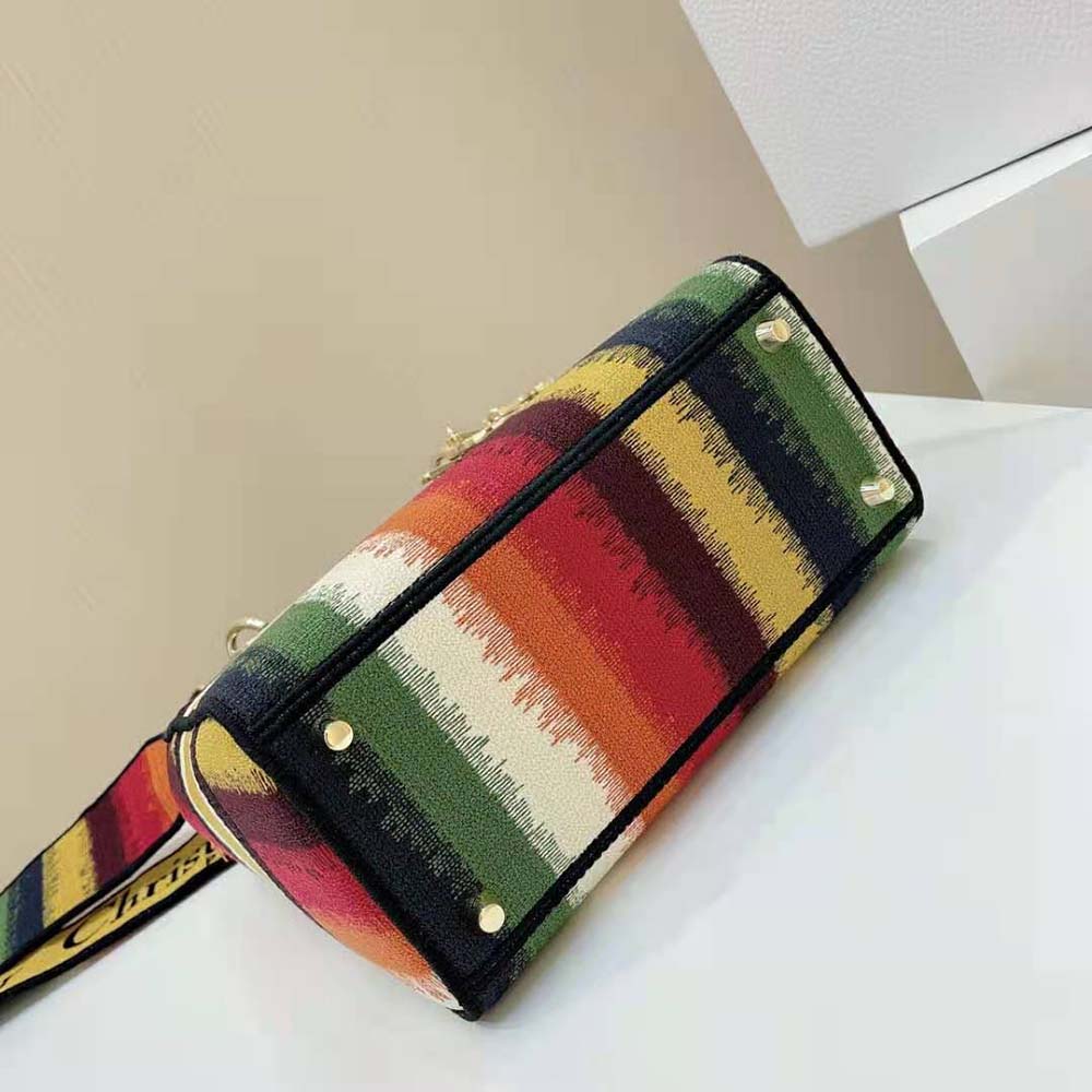 TÚI Dior Women Medium Lady D-lite Bag Multicolor Stripes Embroidery