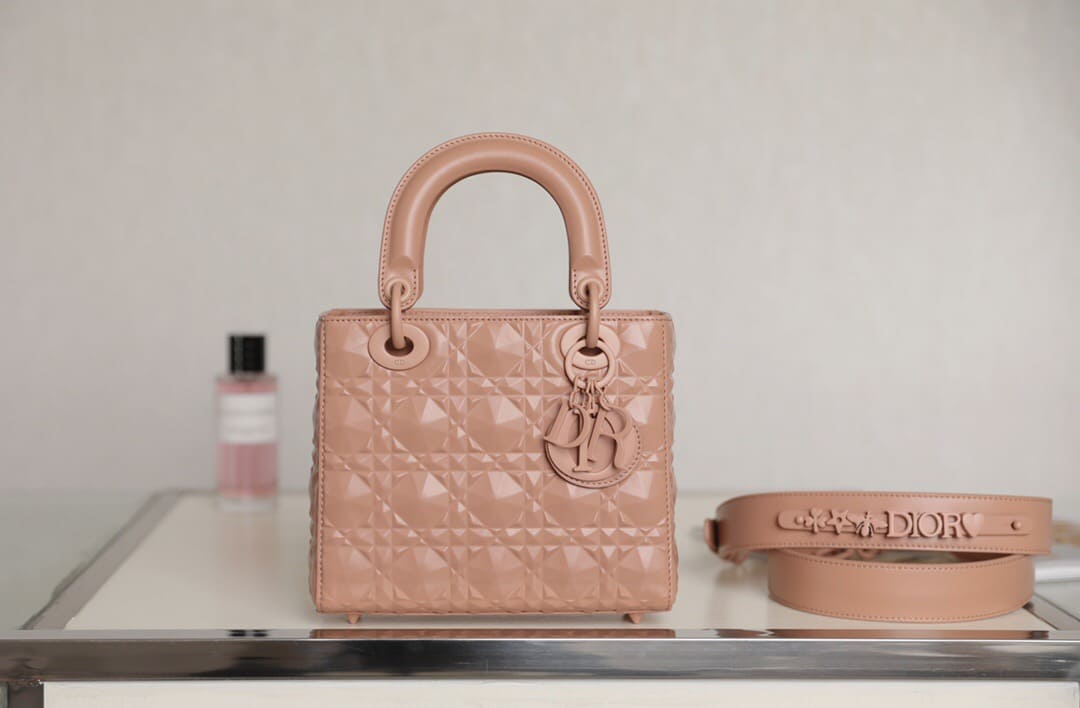 TÚI CHRISTIAN DIOR Small Lady Dior my Abcdior Bag Bag Rose Des Vents Cannage Calfskin with Diamond Motif Top Quality