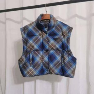 ÁO Prada Women Cropped Plaid Puffer Jacket-BlueSS2022