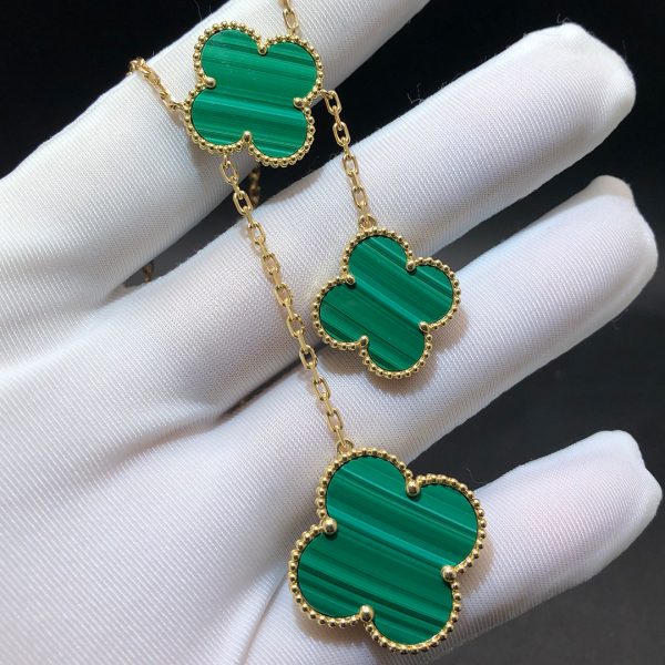 Vòng cổ Van Cleef & Arpels 6 Motifs Malachite vàng hồng 18K