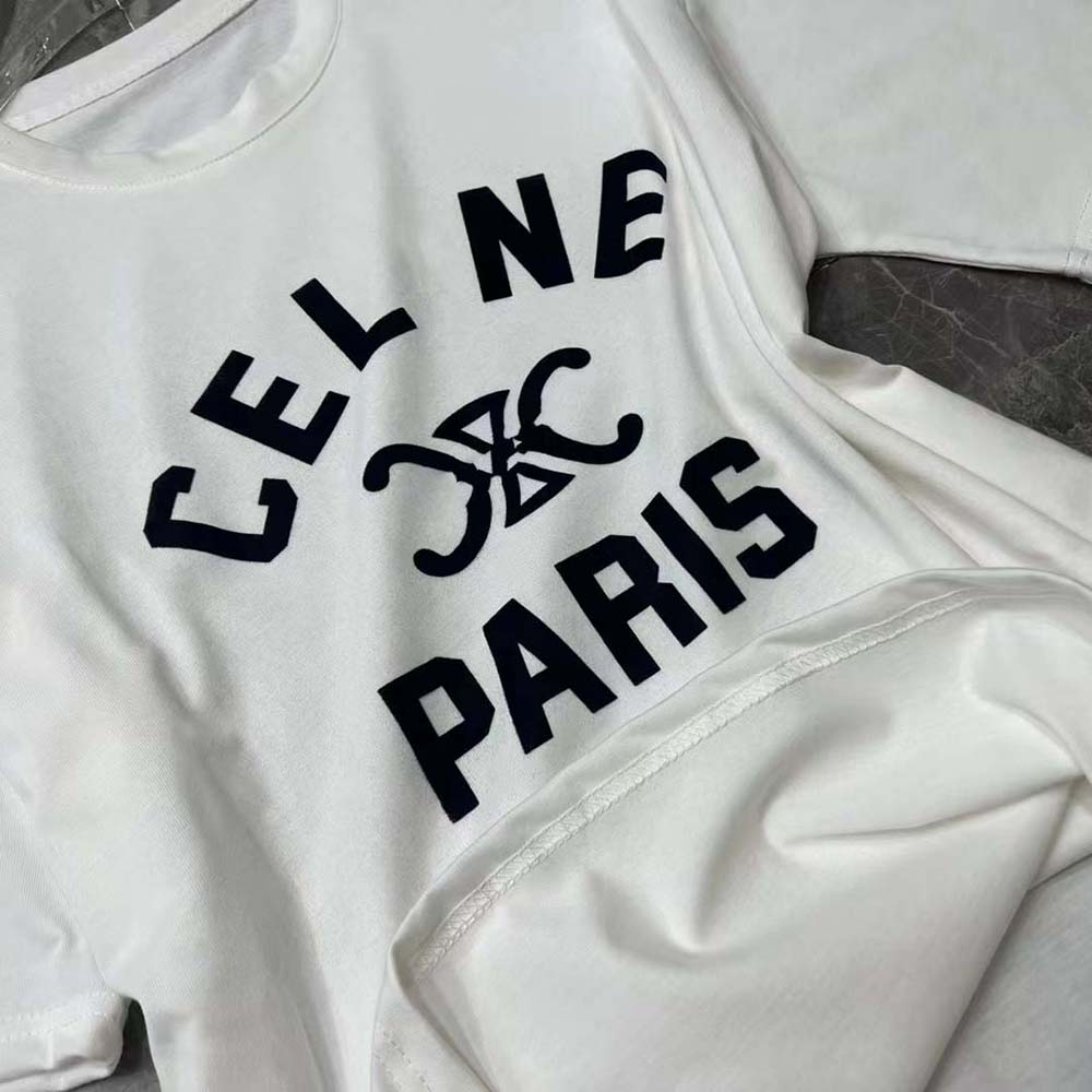 ÁO Celine Women Paris T-shirt in Cotton Jersey-White