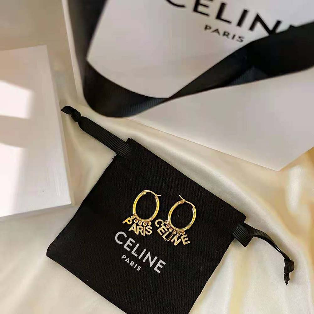 BÔNG TAI Celine Women Paris Hoops in Brass with Gold Finish