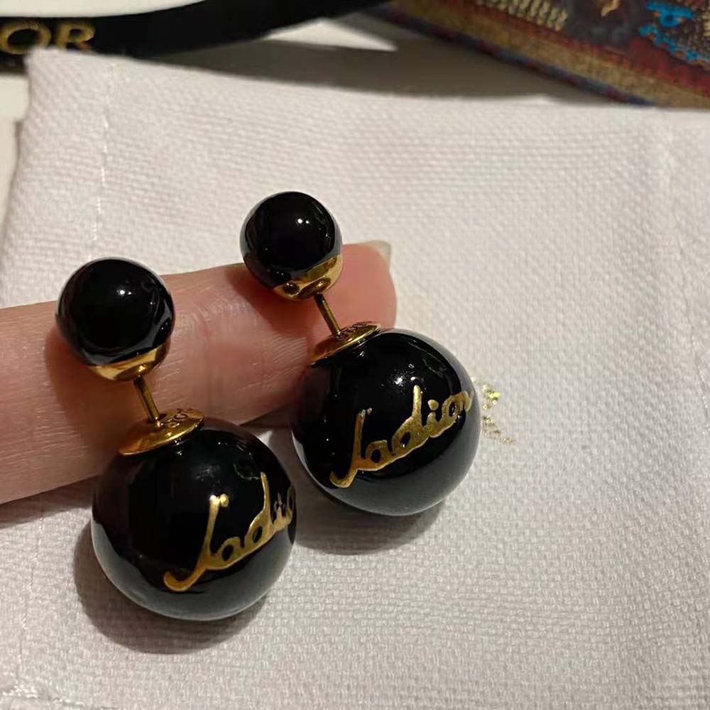 BÔNG TAI Dior Women Tribales Earrings Antique Gold-Finish Metal and Black Lacquer Pearls