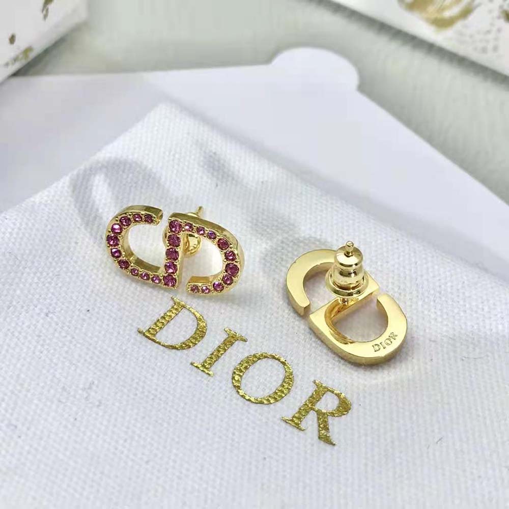 BÔNG TAI DIOR Petit CD Stud Earrings Gold-Finish Metal and Light Pink Crystals