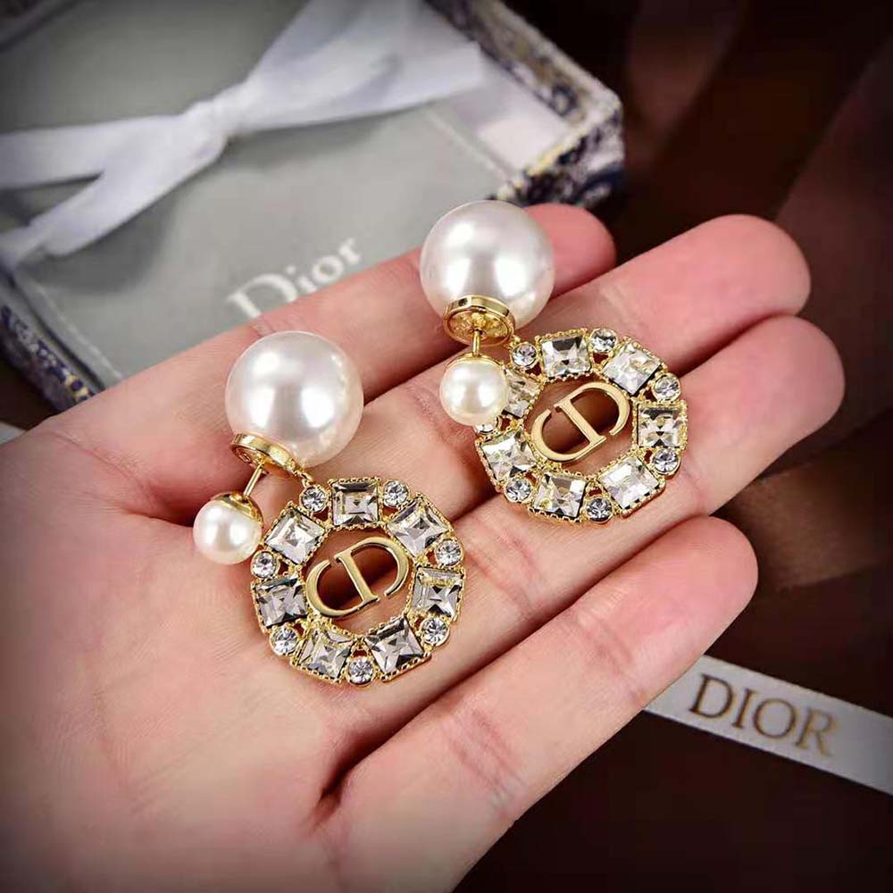 BÔNG TAI Dior Women Tribales Earrings Gold-Finish Metal and White Resin Pearls