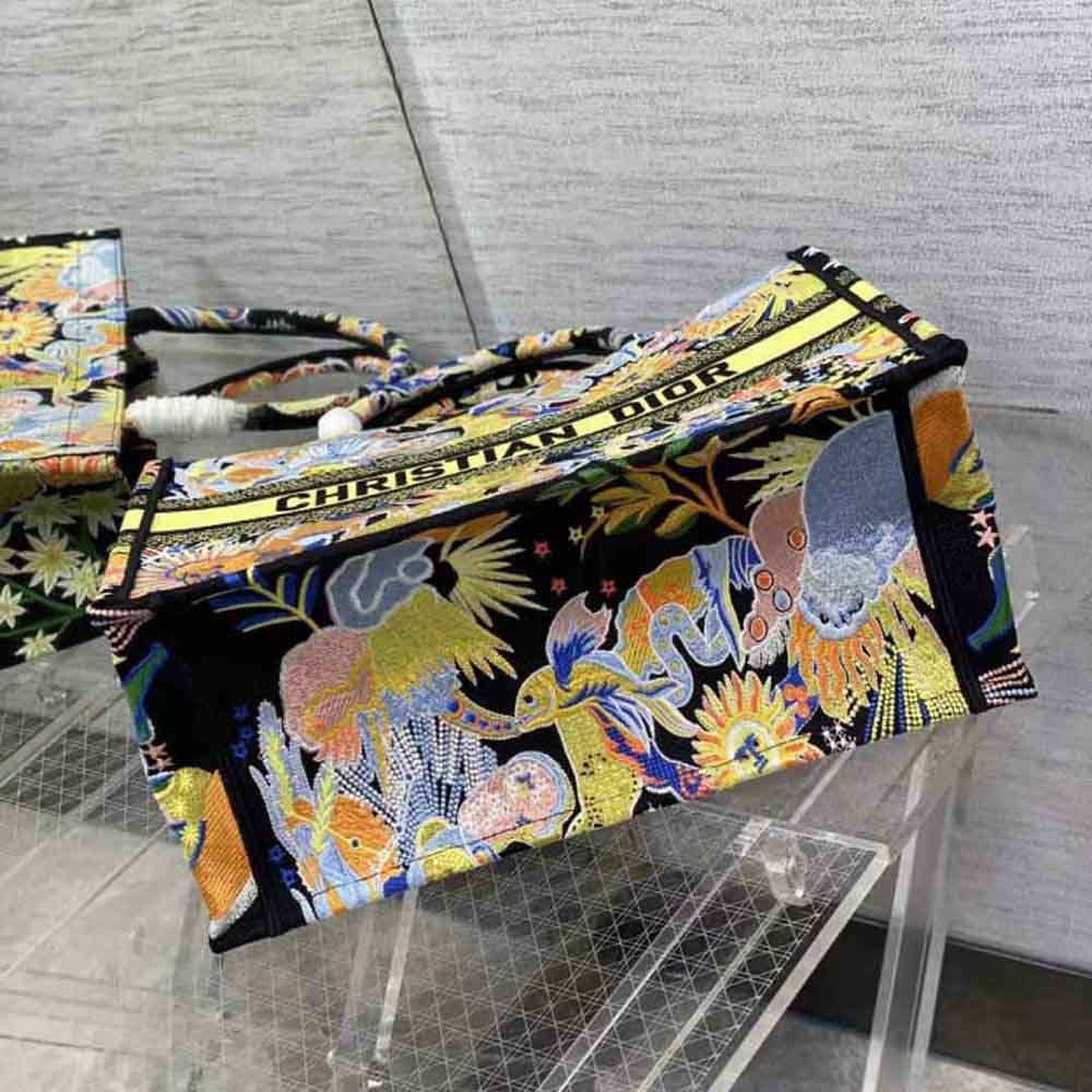 TÚI Dior Women Medium Dior Book Tote Black Multicolor Dior Zodiac Fantastico Embroidery