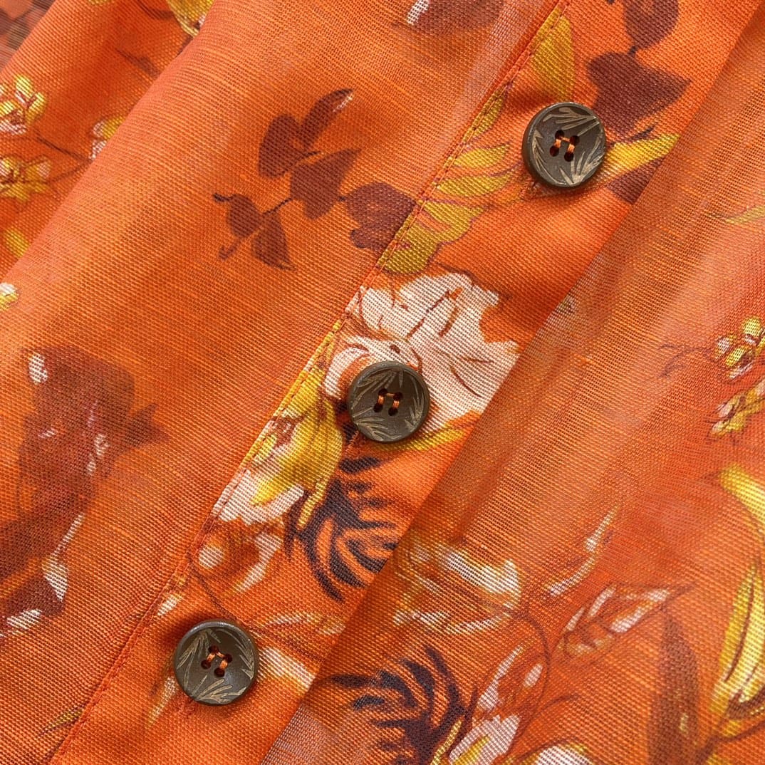 VÁY ZIMMERMANN Holiday Orange Short Sleeve Floral Print Midi Dress High Classy