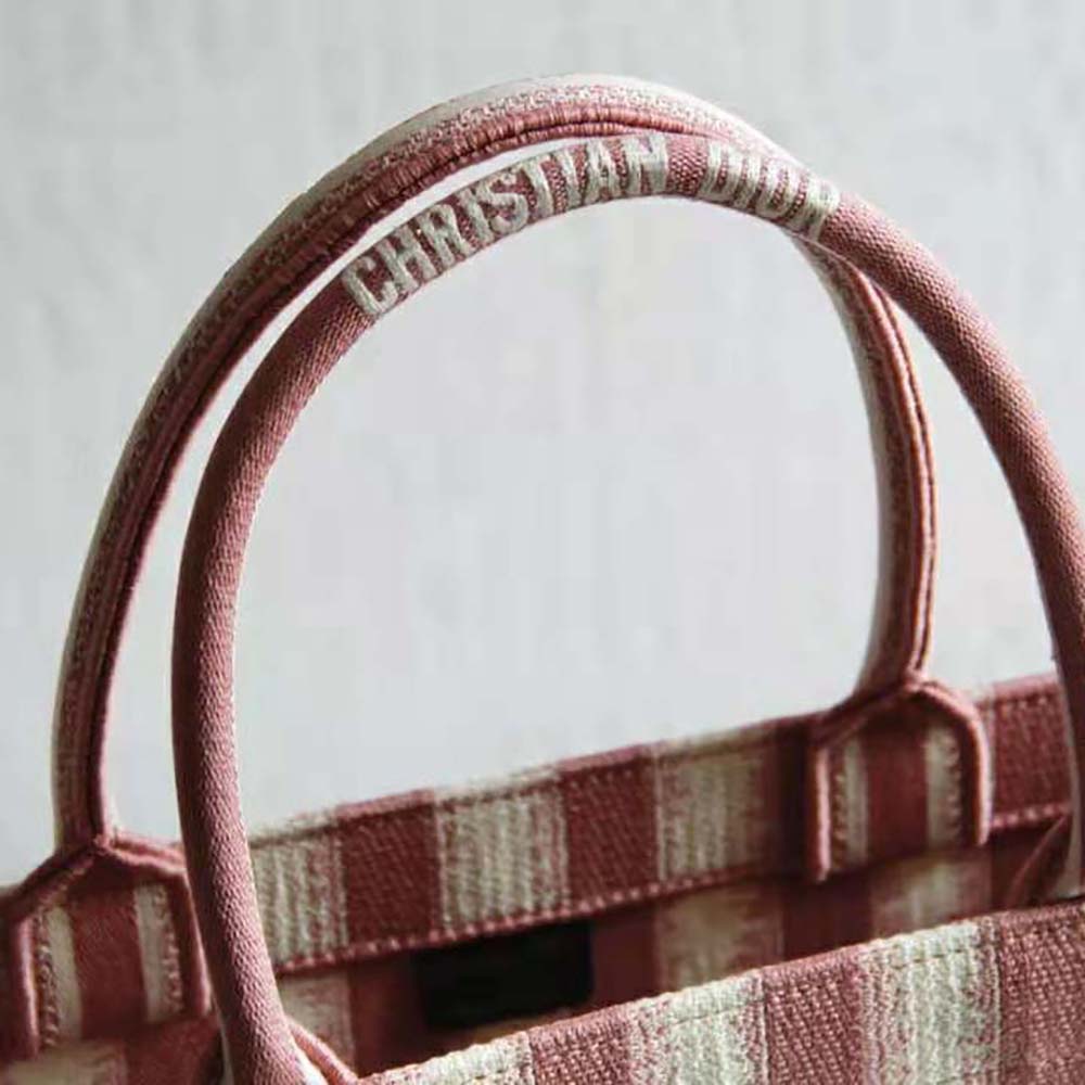 TÚI Dior Women Dior Book Tote Pink D-Stripes Embroidery