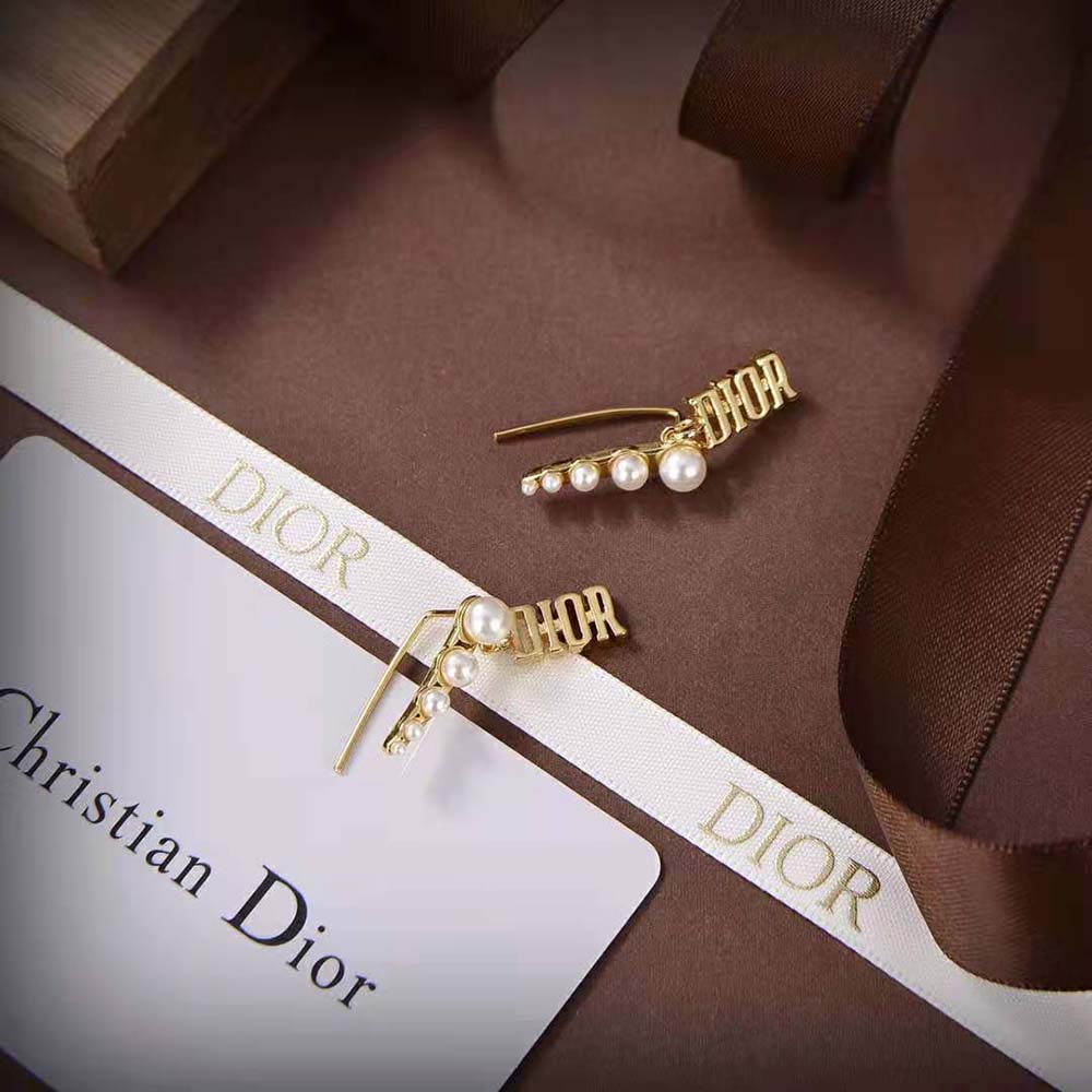 BÔNG TAI Dior Women Diorevolution Earrings Gold-Finish Metal and White Resin Pearls