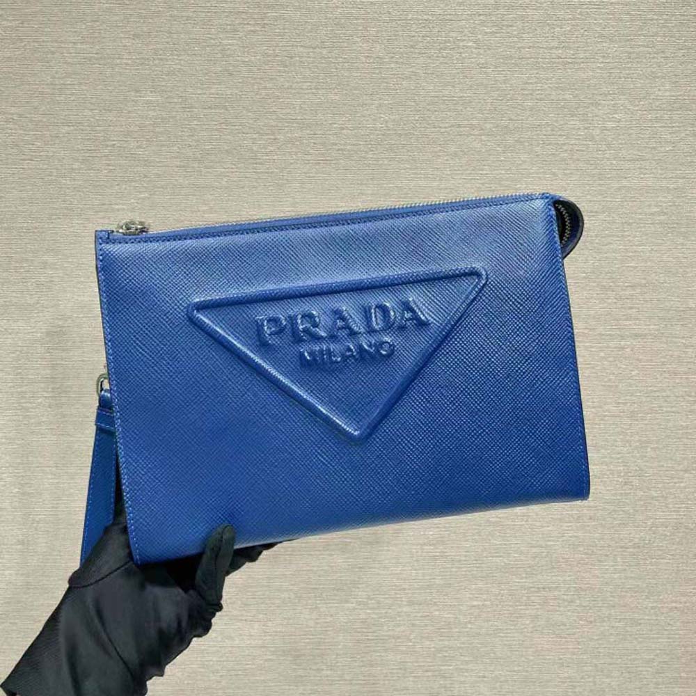 TÚI Prada Saffiano Leather Pouch-Navy