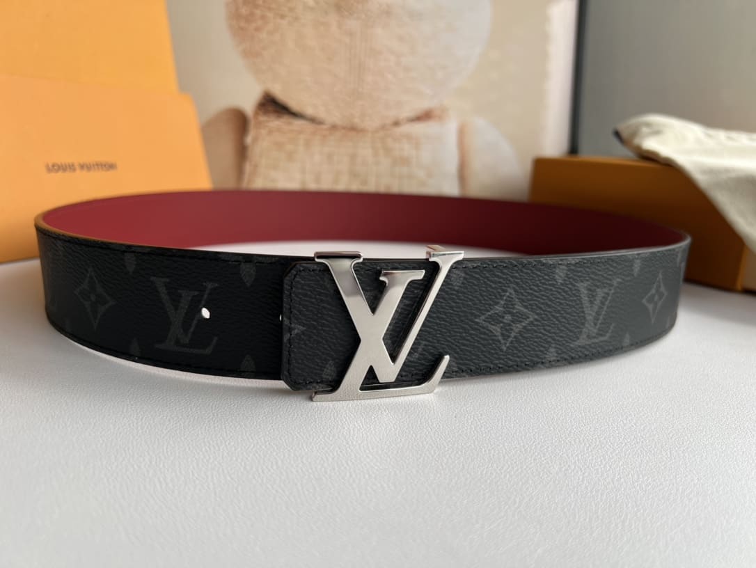 DÂY LƯNG LOUIS VUITTON RED BLACK MONOGRAM LEATHER Khóa trắng