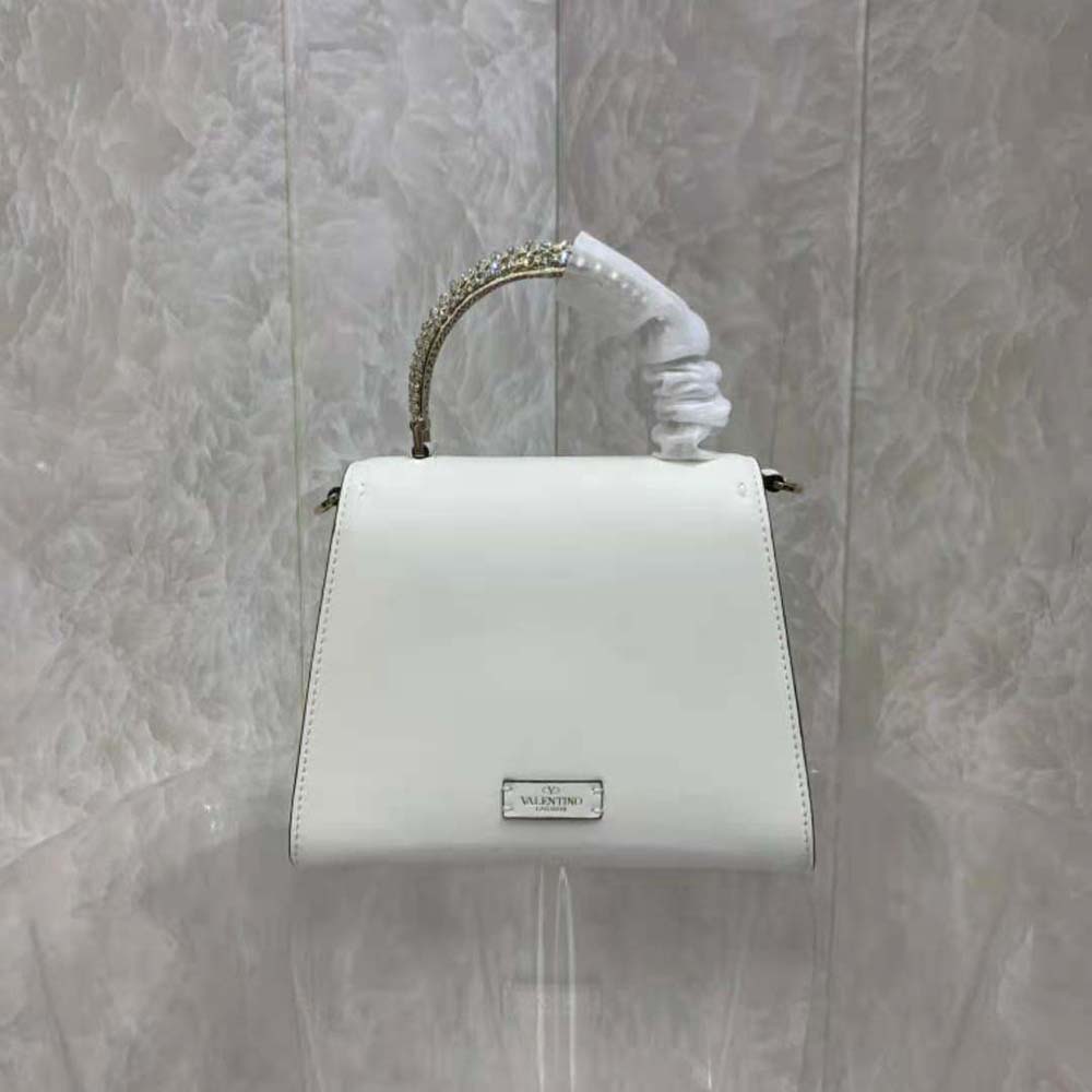 TÚI Valentino Women Small Vsling Calfskin Handbag with Jewel Handle-White