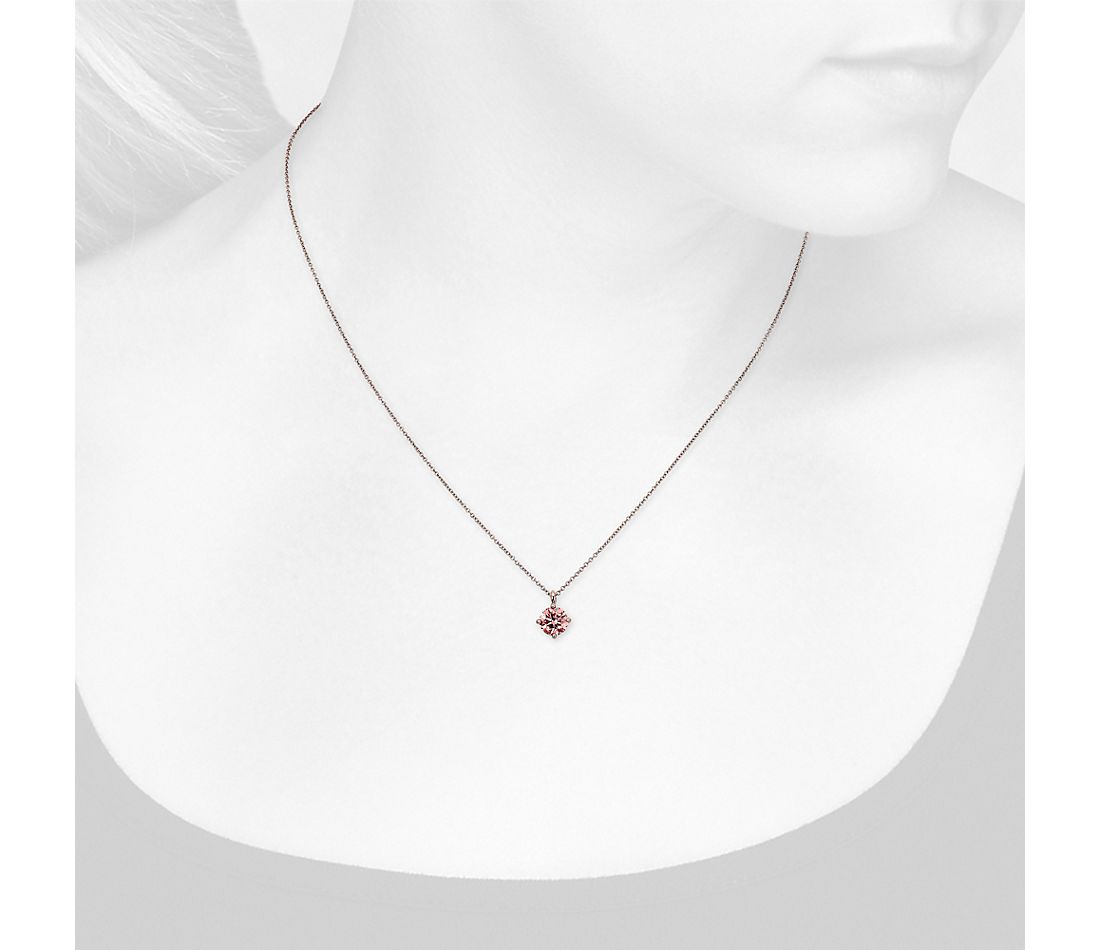 Dây chuyền vàng hồng 18K Au750 Pink Moissanite Diamond  Round Solitaire Pendant Necklace