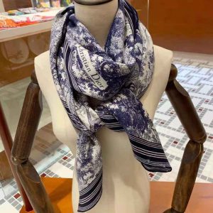 KHĂN Dior Women Toile De Jouy Square Scarf Blue Silk Twill