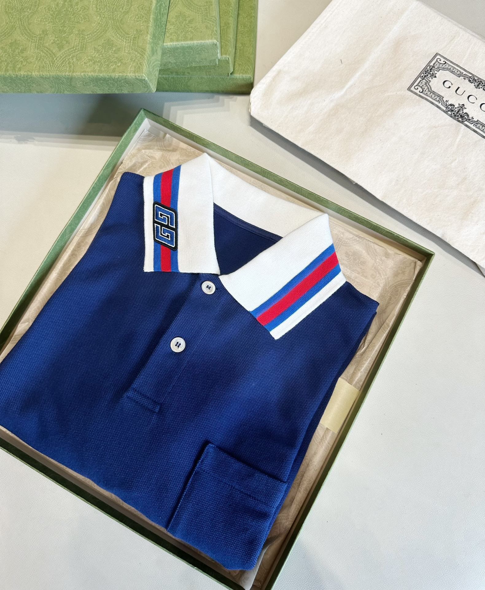 ÁO GUCCI GG POLO SHIRT MÀU XANH ĐẬM UNISEX