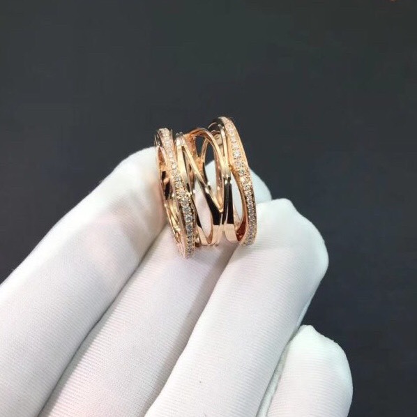NHẪN BVLGARI FOUR RING WITH PAVE' DIAMOND ROSE GOLD 18K