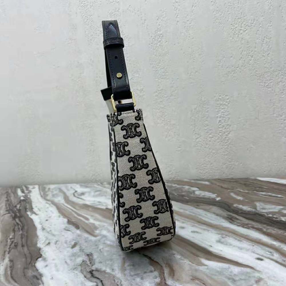 TÚI Celine Women Ava Bag in Textile with Triomphe Embroidery-Black