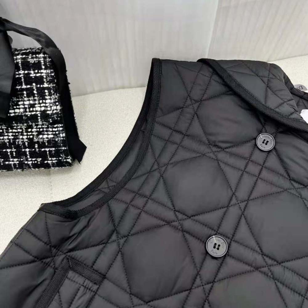 ÁO Dior Women Sleeveless Cropped Macrocannage Vest Navy Blue Quilted Technical Taffeta