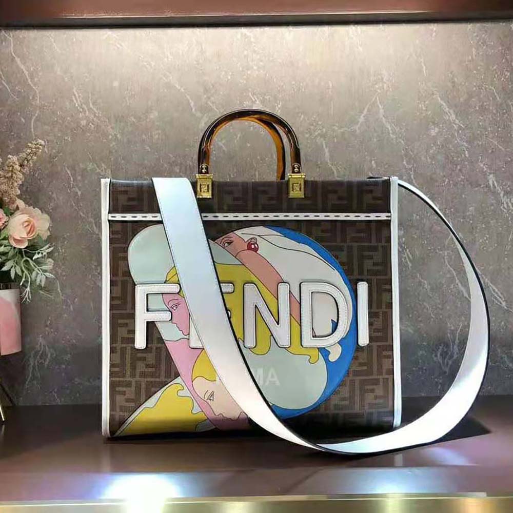 TÚI Fendi Women Sunshine Medium FF Glazed Fabric Shopper with Inlay