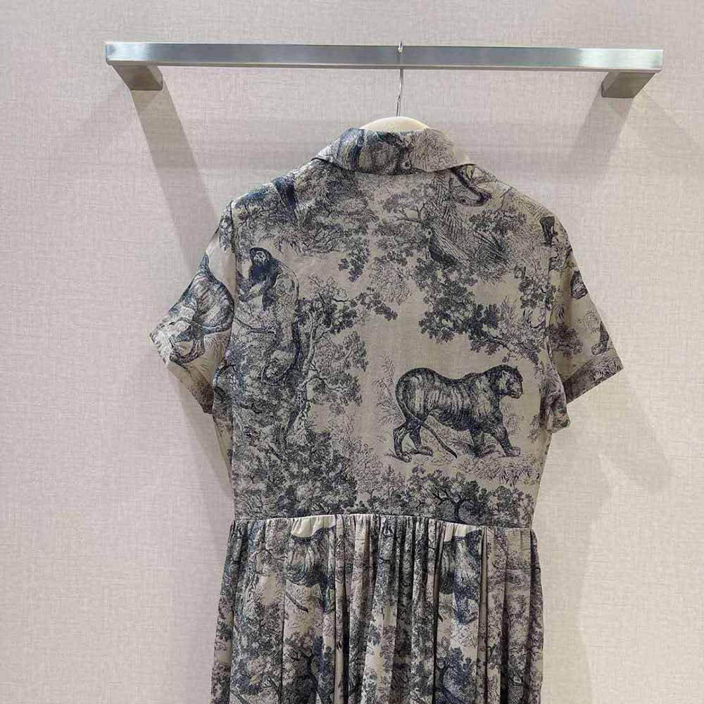 Váy Dior Shirt Dress Hazelnut Cotton Voile with Toile de Jouy Motif