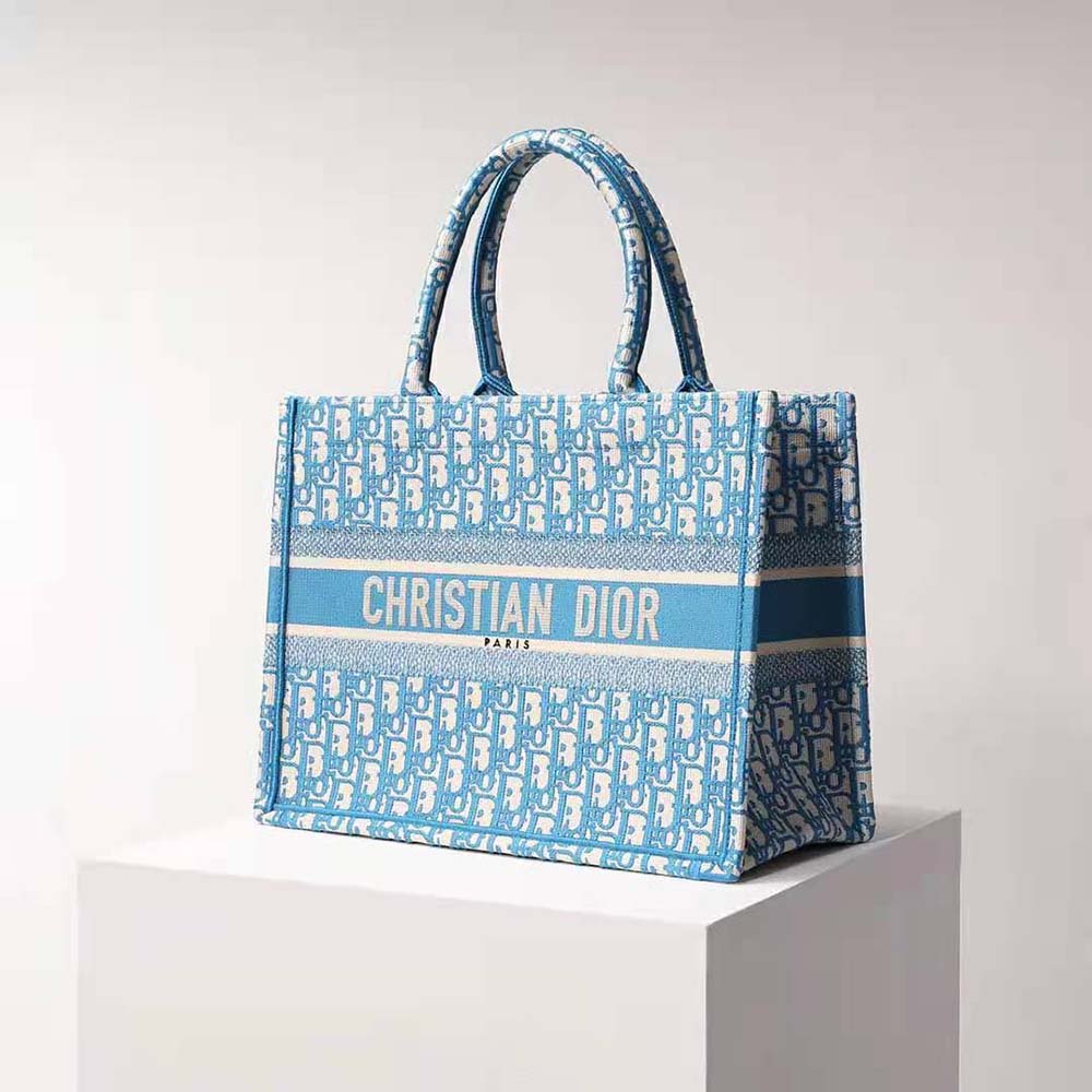 TÚI Dior Women Small Dior Book Tote Cornflower Blue Dior Oblique Embroidery