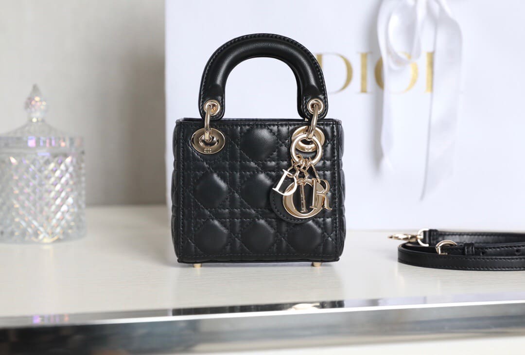 TÚI CHRISTIAN DIOR Women Micro Lady Dior Bag Black Cannage Lambskin Top Quality