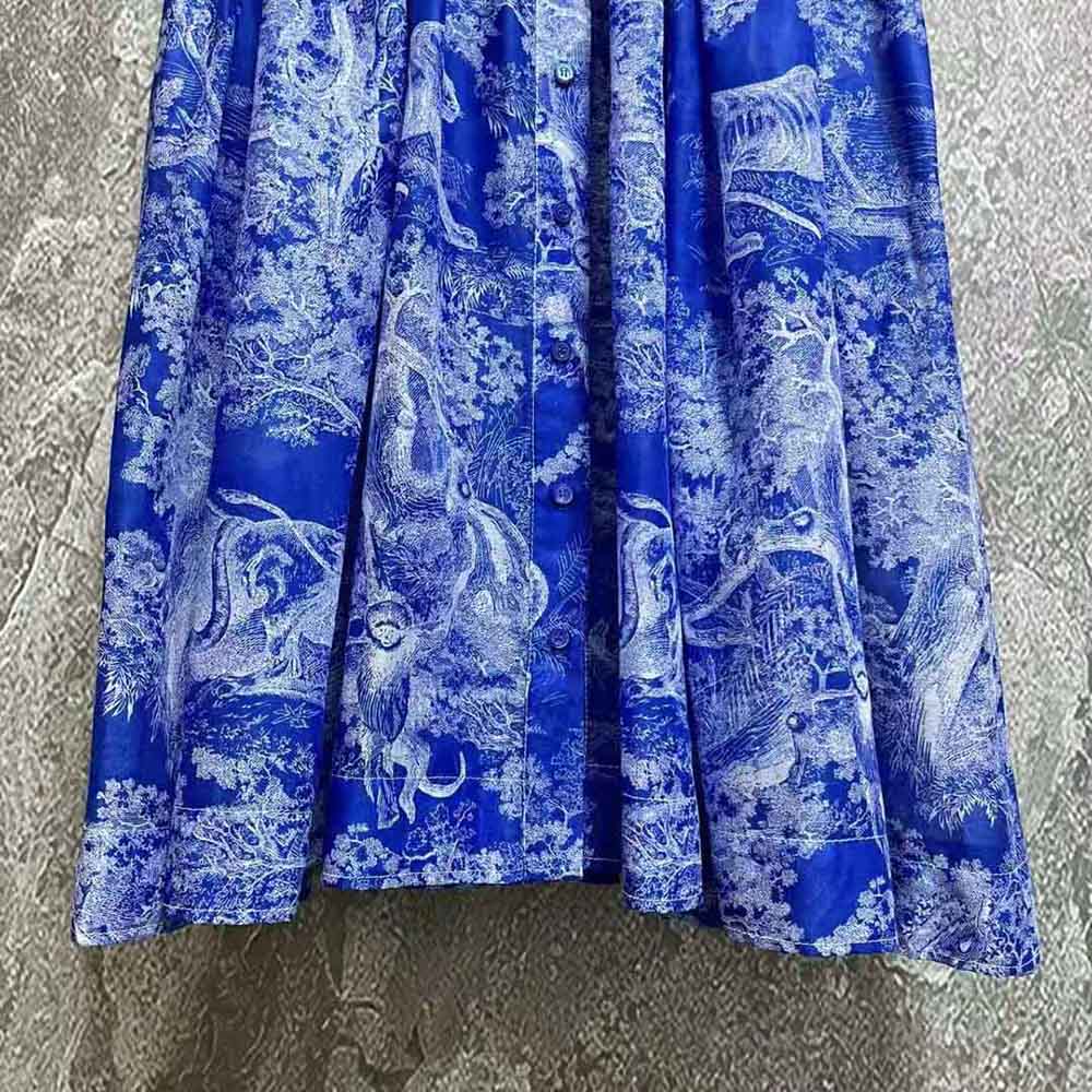 VÁY CHRISTIAN DIOR Dioriviera Mid-Length Shirt Dress Bright Blue Cotton Voile
