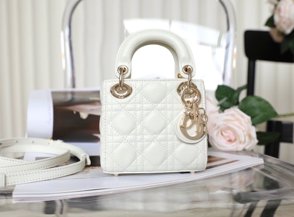 TÚI CHRISTIAN DIOR Women Micro Lady Dior Bag White Cannage Lambskin