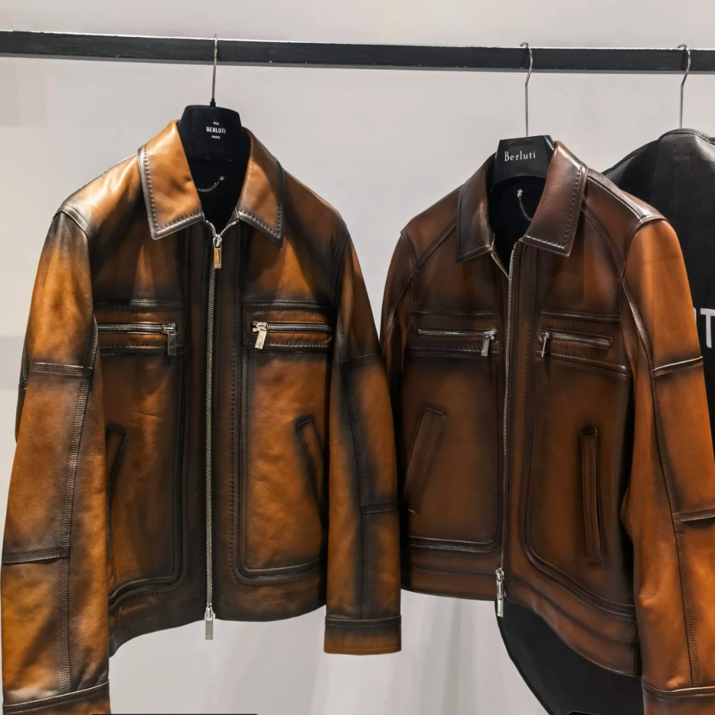 ÁO BERLUTI LEATHER JACKET COGNAC