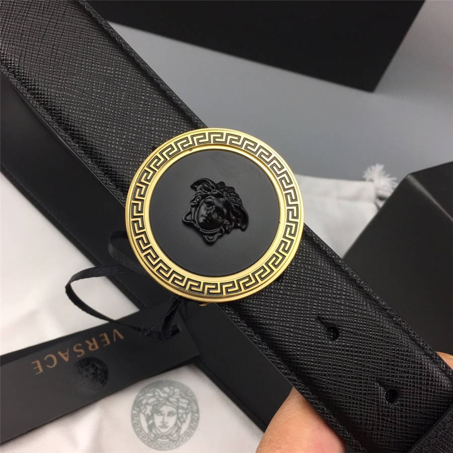 DÂY LƯNG VERSACE MEDUSA HEAD CIRCLE CALFSKIN LEATHER Khóa vàng
