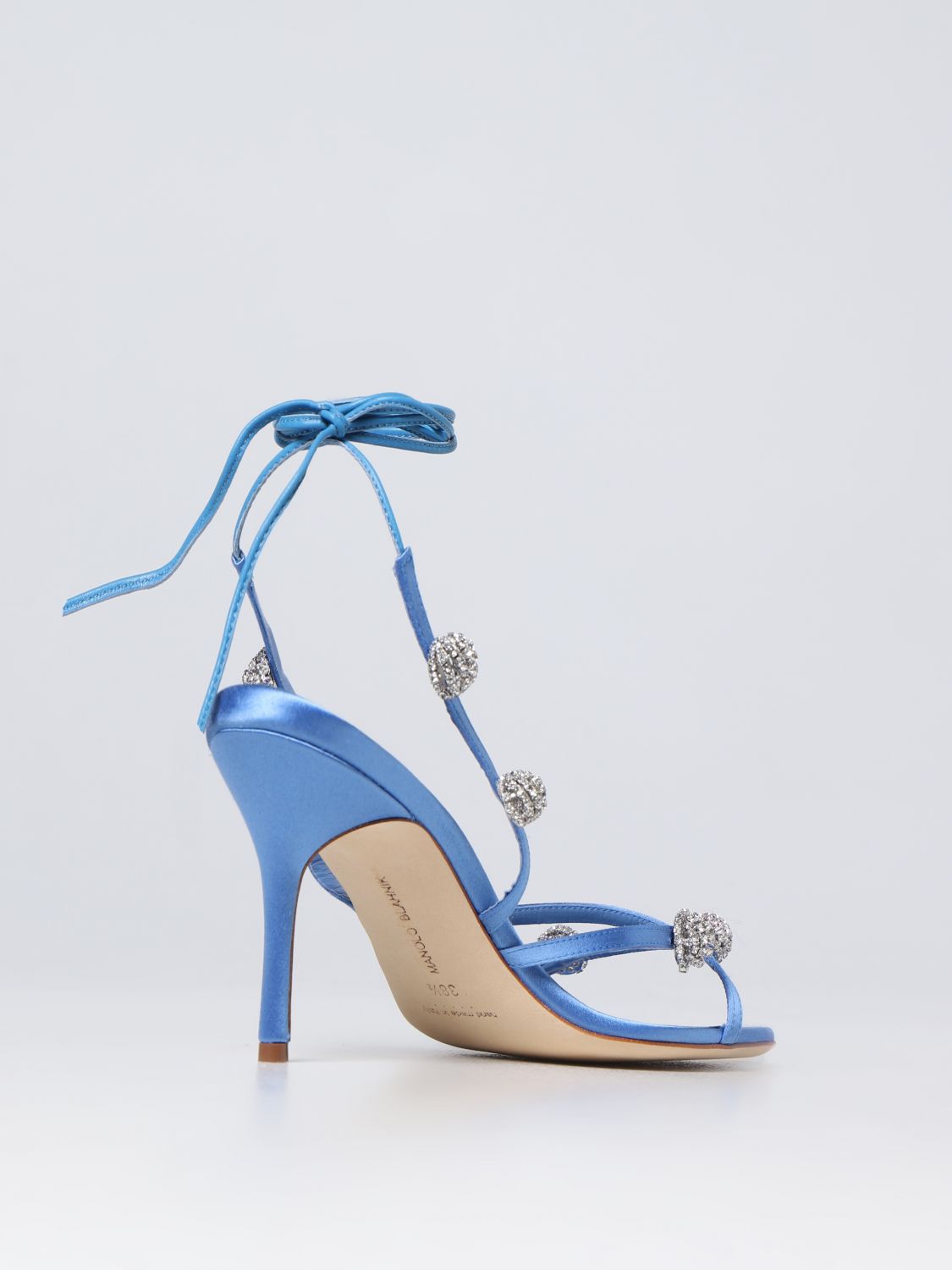GIÀY MANOLO BLAHNIK Blue satin heeled sandals