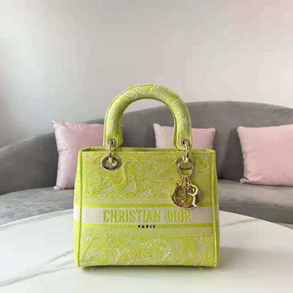 TÚI Dior Women Medium Lady D-lite Bag Lime Toile de Jouy Reverse Embroidery