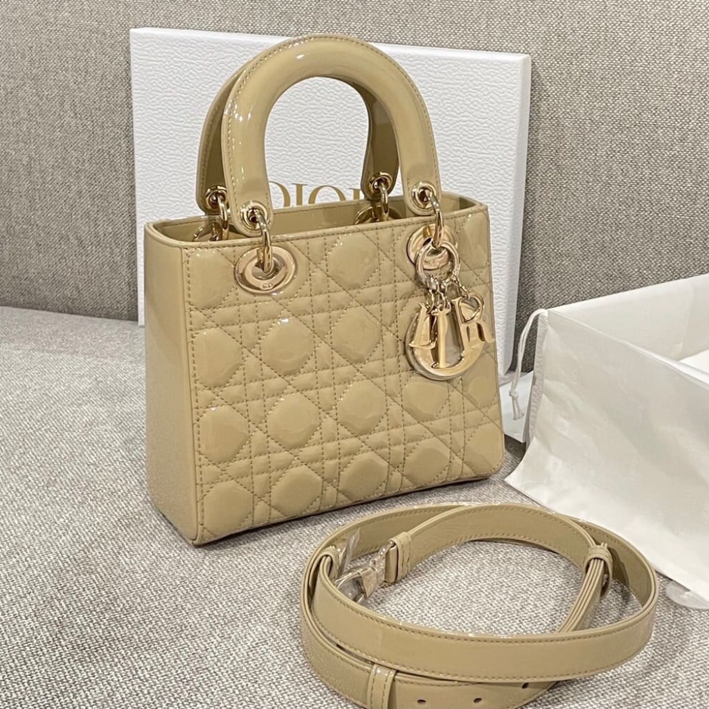 TÚI CHRISTIAN DIOR LADY DIOR Cannage Calfskin Gloss Yellow