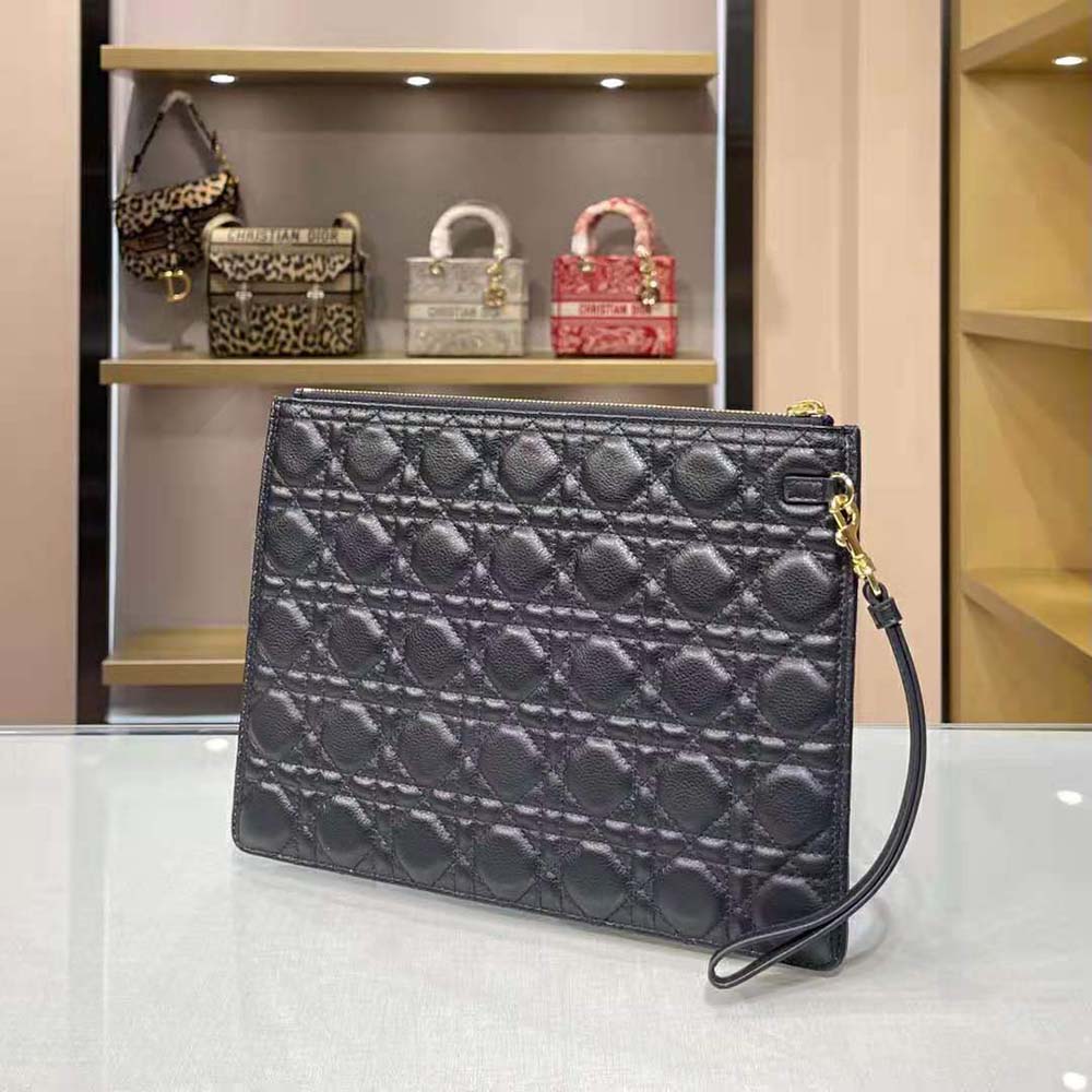 TÚI Dior Large Dior Caro Daily Pouch Cannage Calfskin-Black