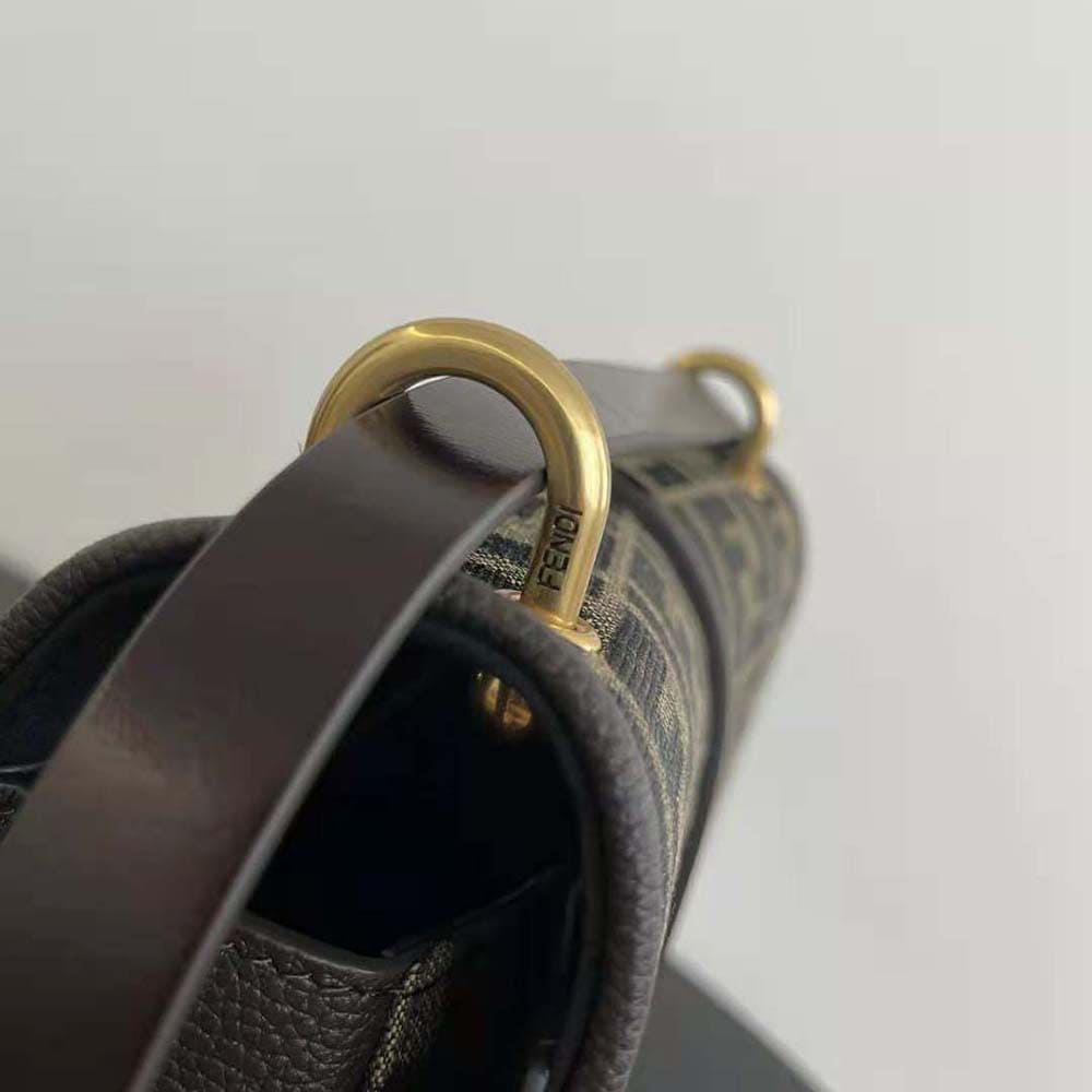 TÚI FENDI Women C’mon Medium Brown FF Jacquard Fabric and Leather Bag