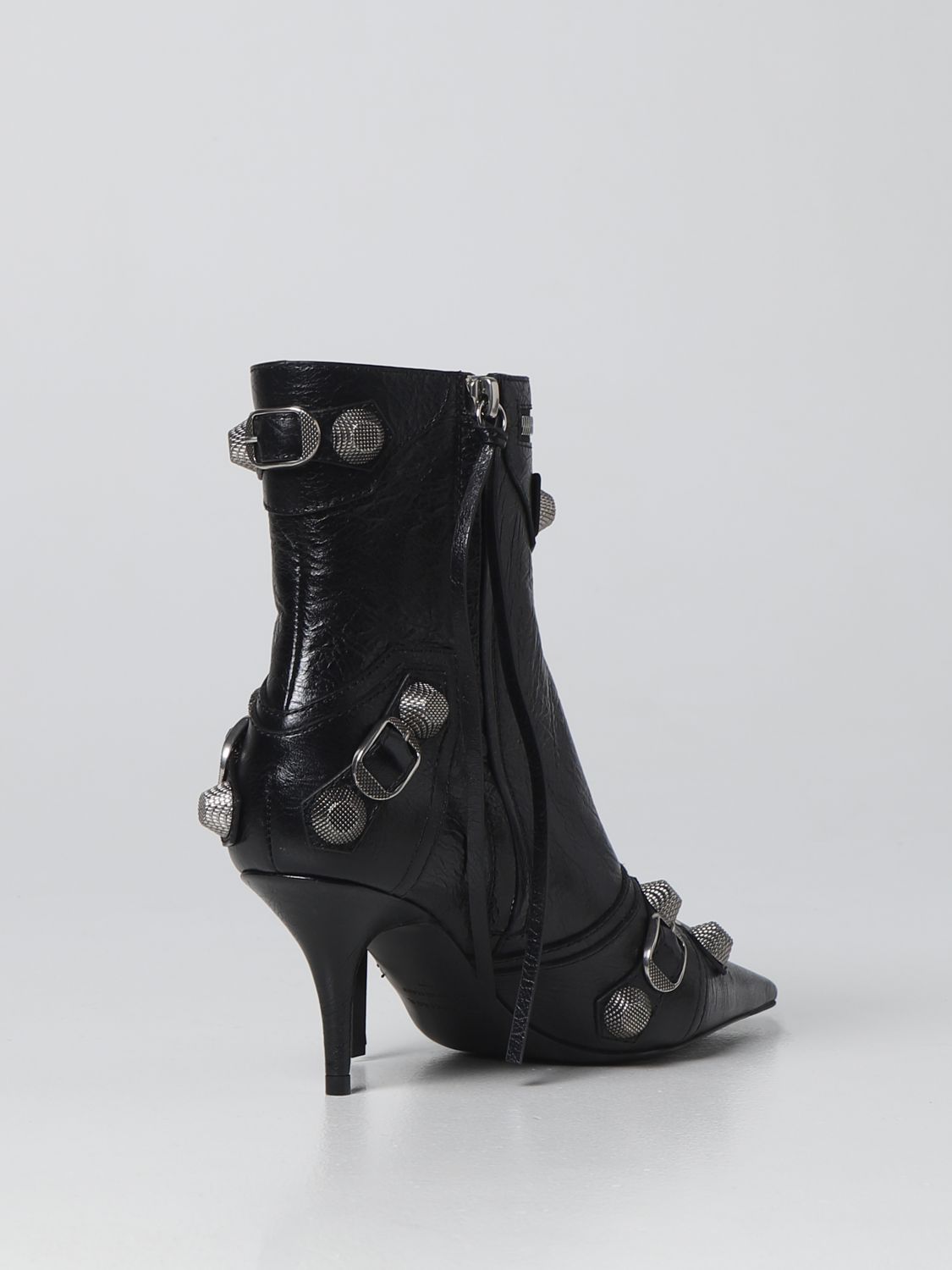 GIÀY BALENCIAGA Cagole Black leather ankle boots