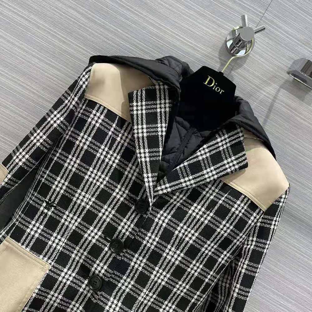 ÁO Dior Women 2-in-1 Jacket Black and White Check’n’Dior Wool